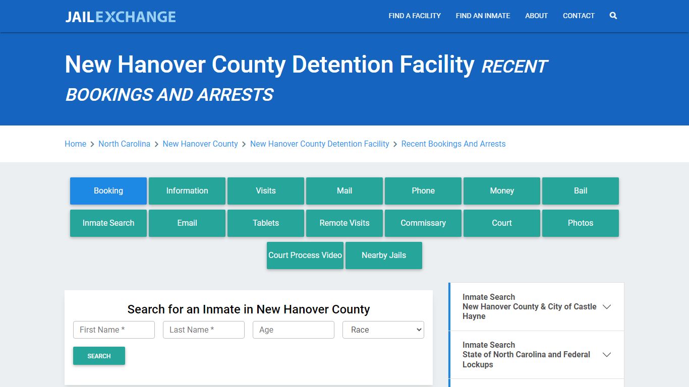 New Hanover County Detention Facility Recent Bookings And Arrests